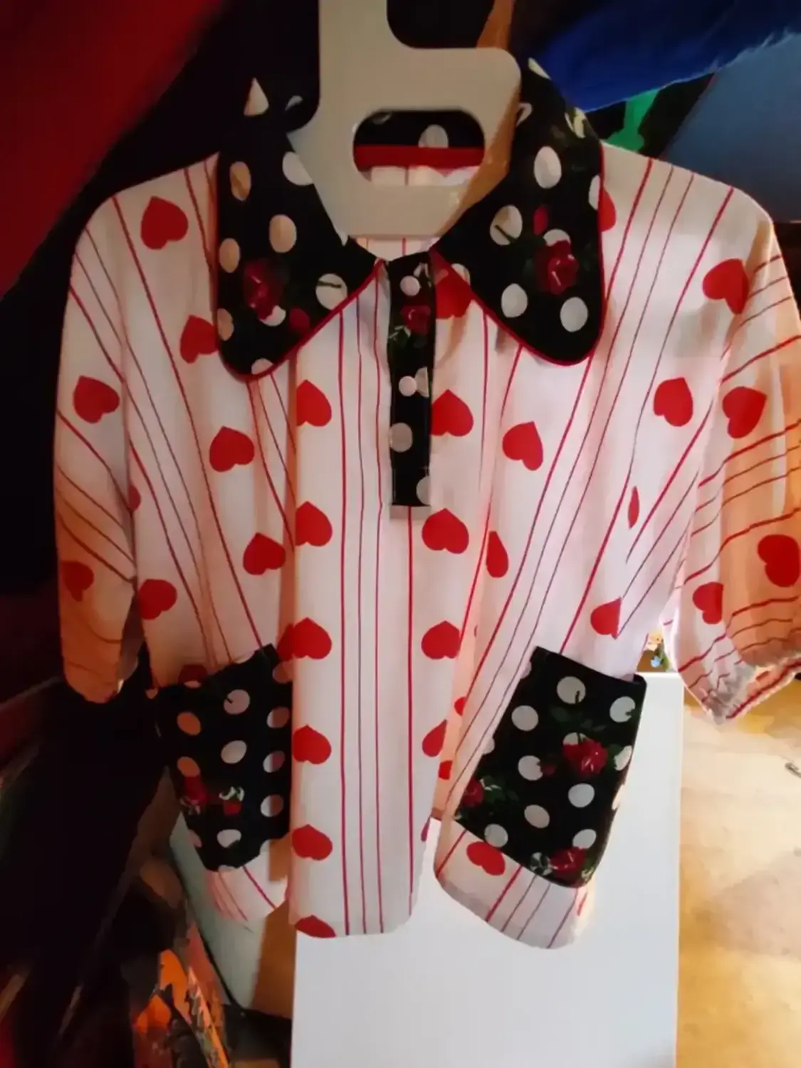 ❤️ blouse d'amour et de pois création unique vintage ❤️ ❤️ blouse d'amour et de pois création unique vintage ❤️